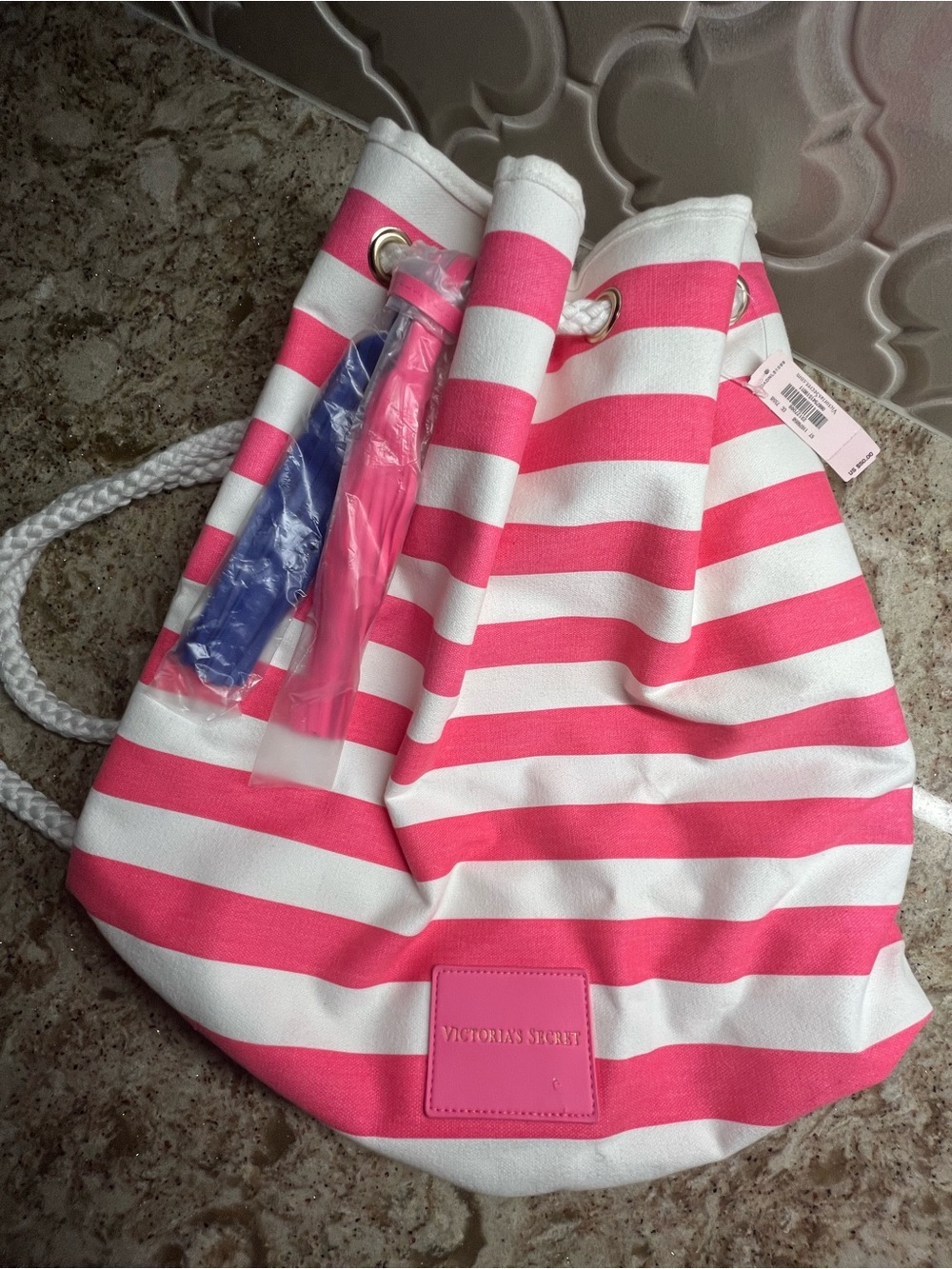 Victoria's Secret Pink & White Striped Backpack